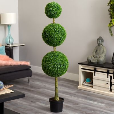 Image showing  5.5 ft. Artificial Triple Ball Boxwood Topiary Tree, UV Resistant, Indoor/Outdoor
