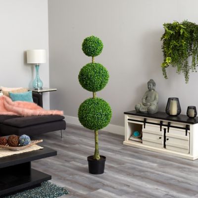 Image showing  5.5 ft. Artificial Triple Ball Boxwood Topiary Tree, UV Resistant, Indoor/Outdoor