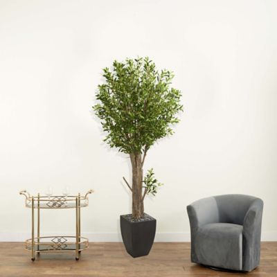 Image showing  6.5 ft. Artificial Olive Tree in Black Planter