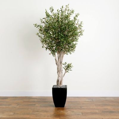 Image showing  6.5 ft. Artificial Olive Tree in Black Planter