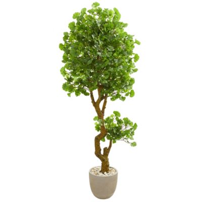 Nearly Natural 6.5 ft. Artificial Jingo Tree in Sand Colored Planter, UV Resistant, Indoor/Outdoor