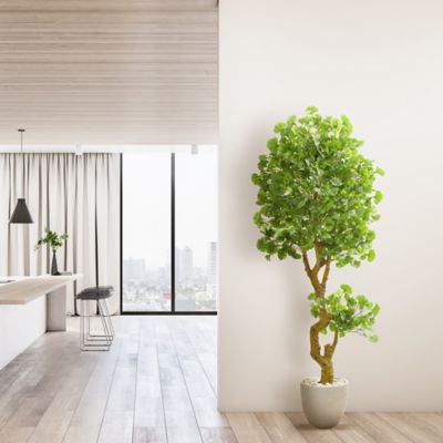 Image showing  6.5 ft. Artificial Jingo Tree in Sand Colored Planter, UV Resistant, Indoor/Outdoor