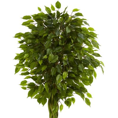 Image showing  6.5 ft. Artificial Braided Ficus Tree in Cylinder Planter, UV Resistant, Indoor/Outdoor