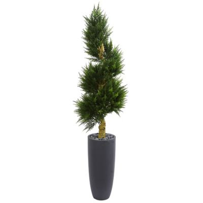 Nearly Natural 6 ft. Artificial Spiral Cypress Tree in Cylinder Planter, UV Resistant, Indoor/Outdoor