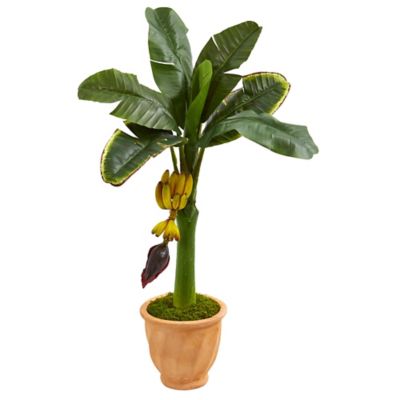 Nearly Natural 3 ft. Artificial Banana Tree in Terracotta Planter