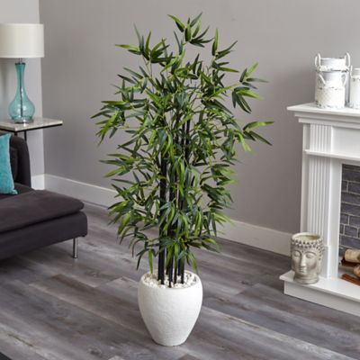 Image showing  5 ft. Artificial Black Bamboo Tree in White Oval Planter