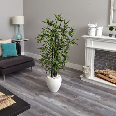 Image showing  5 ft. Artificial Black Bamboo Tree in White Oval Planter