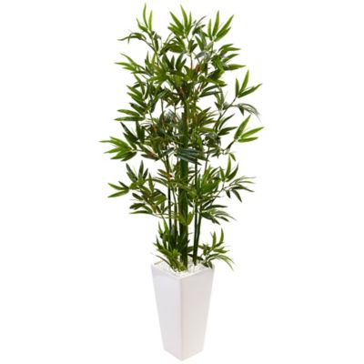 Nearly Natural 4.5 ft. Artificial Bamboo Tree in White Tower Planter