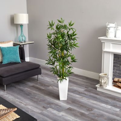 Image showing  4.5 ft. Artificial Bamboo Tree in White Tower Planter