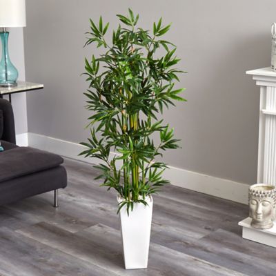 Image showing  4.5 ft. Artificial Bamboo Tree in White Tower Planter