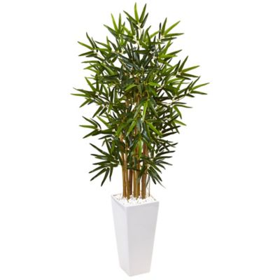 Nearly Natural Artificial 4 ft. Bamboo Tree in White Tower Planter