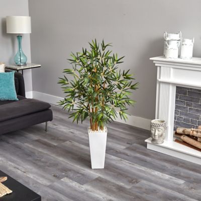 Image showing  Artificial 4 ft. Bamboo Tree in White Tower Planter