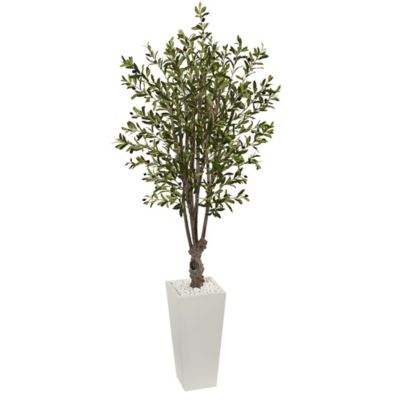 Nearly Natural 6 ft. Artificial Olive Tree in White Tower Planter