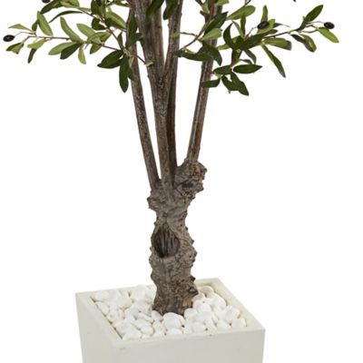 Image showing  6 ft. Artificial Olive Tree in White Tower Planter