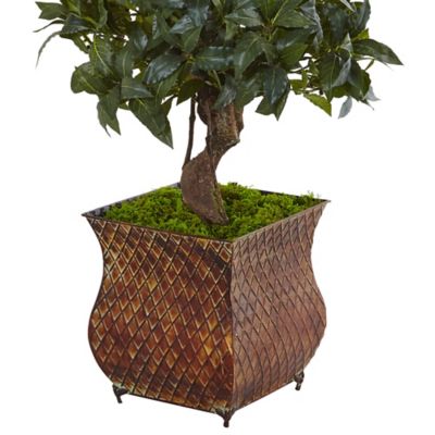 Image showing  Artificial 4.5 ft. Sweet Bay Double Topiary Tree in Metal Planter