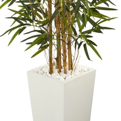 Image showing  5.5 ft. Artificial Bamboo Tree in White Tower Planter