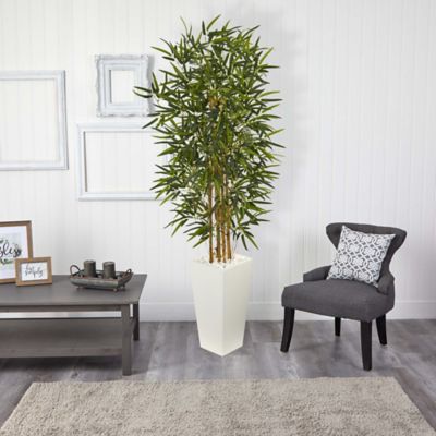 Image showing  5.5 ft. Artificial Bamboo Tree in White Tower Planter