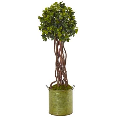 Nearly Natural 2.5 ft. Artificial English Ivy Tree in Metal Planter, UV Resistant, Indoor/Outdoor