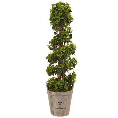Nearly Natural 4 ft. Artificial English Ivy Tree in Farmhouse Planter, UV Resistant, Indoor/Outdoor