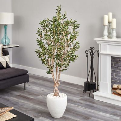 Image showing  5 ft. Artificial Olive Tree in White Oval Planter