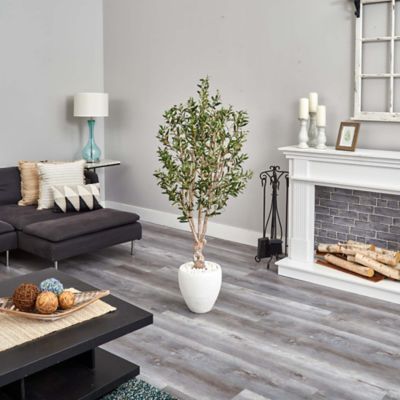 Image showing  5 ft. Artificial Olive Tree in White Oval Planter