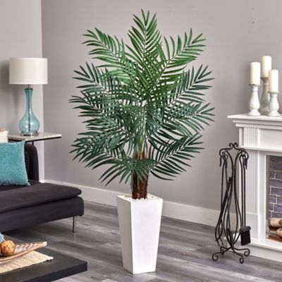 Image showing  5.5 ft. Artificial Areca Palm Tree in White Tower Planter