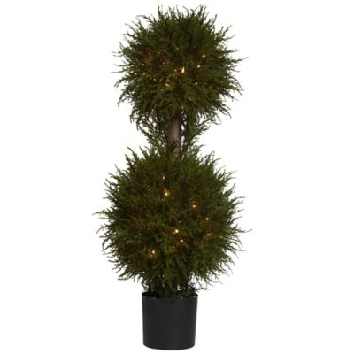 Image showing  40 in. Artificial Cedar Double Ball Topiary with Lights
