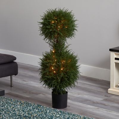 Image showing  40 in. Artificial Cedar Double Ball Topiary with Lights