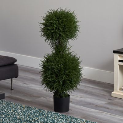 Image showing  40 in. Artificial Cedar Double Ball Topiary with Lights