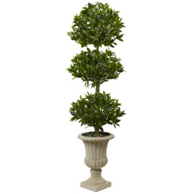 Nearly Natural 5.5 ft. Artificial Triple Bay Leaf Topiary Tree in Urn, UV Resistant, Indoor/Outdoor