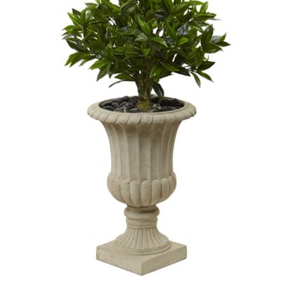Image showing  5.5 ft. Artificial Triple Bay Leaf Topiary Tree in Urn, UV Resistant, Indoor/Outdoor