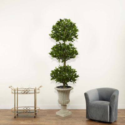 Image showing  5.5 ft. Artificial Triple Bay Leaf Topiary Tree in Urn, UV Resistant, Indoor/Outdoor