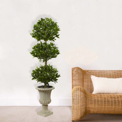 Image showing  5.5 ft. Artificial Triple Bay Leaf Topiary Tree in Urn, UV Resistant, Indoor/Outdoor