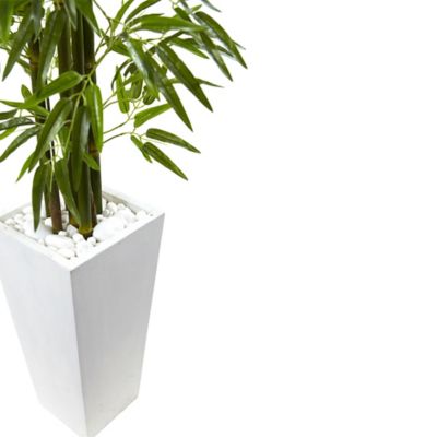Image showing  5 ft. Artificial Bamboo Tree with White Planter, UV Resistant, Indoor/Outdoor