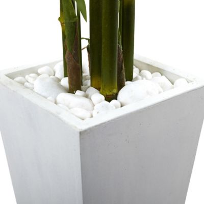 Image showing  5 ft. Artificial Bamboo Tree with White Planter, UV Resistant, Indoor/Outdoor