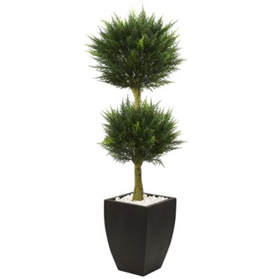 Nearly Natural 4.5 ft. Artificial Cypress Topiary with Black Planter, UV Resistant, Indoor/Outdoor
