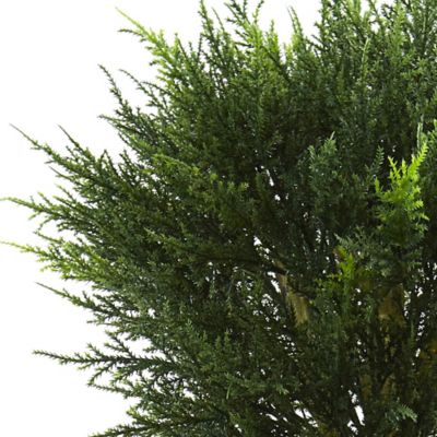 Image showing  4.5 ft. Artificial Cypress Topiary with Black Planter, UV Resistant, Indoor/Outdoor