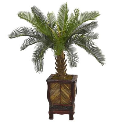 Nearly Natural 3 ft. Artificial Cycas Tree in Wood Planter