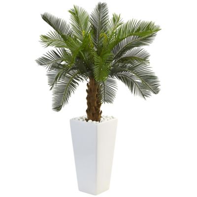Image showing  3 ft. Artificial Cycas Tree in White Tower Planter