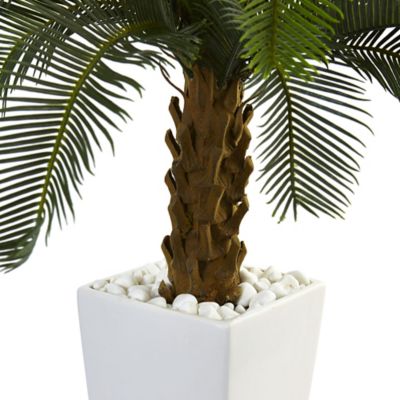 Image showing  3 ft. Artificial Cycas Tree in White Tower Planter