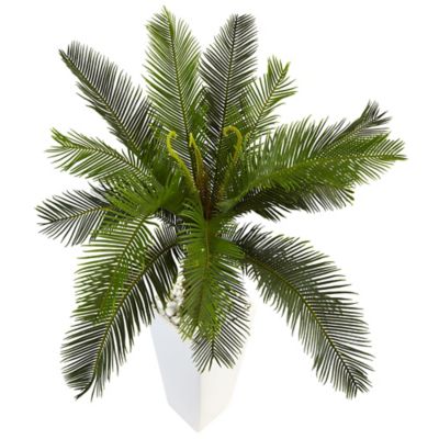 Image showing  3 ft. Artificial Cycas Tree in White Tower Planter