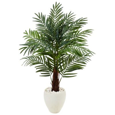 Nearly Natural 4.5 ft. Artificial Areca Palm Tree in White Oval Planter