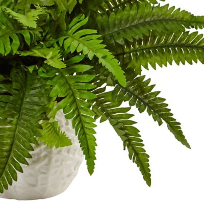 Image showing  Artificial 14 in. Boston Fern Plant in White Planter
