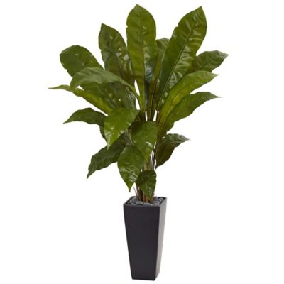 Nearly Natural Artificial 4.5 ft. Birds Nest Fern Plant in Black Tower Planter