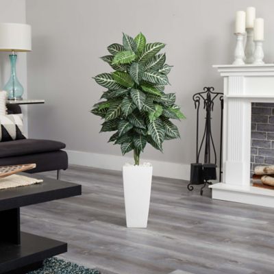 Image showing  4 ft. Artificial Zebra Plant in White Tower Planter
