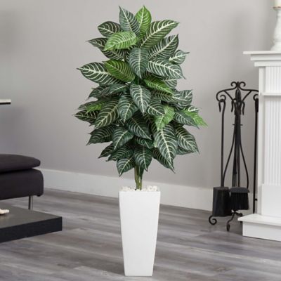 Image showing  4 ft. Artificial Zebra Plant in White Tower Planter