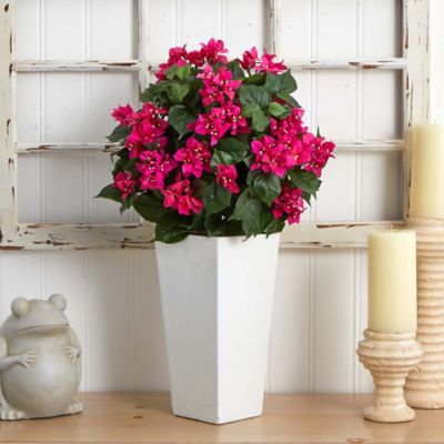 Image showing  Artificial 31 in. Bougainvillea Plant in White Tower Planter