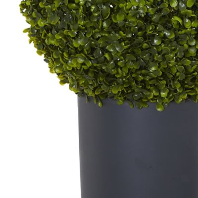 Image showing  Artificial 30 in. Boxwood Topiary Plant in Gray Cylinder Planter, Indoor/Outdoor