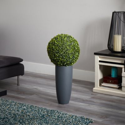 Image showing  Artificial 30 in. Boxwood Topiary Plant in Gray Cylinder Planter, Indoor/Outdoor
