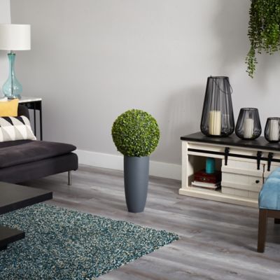 Image showing  Artificial 30 in. Boxwood Topiary Plant in Gray Cylinder Planter, Indoor/Outdoor